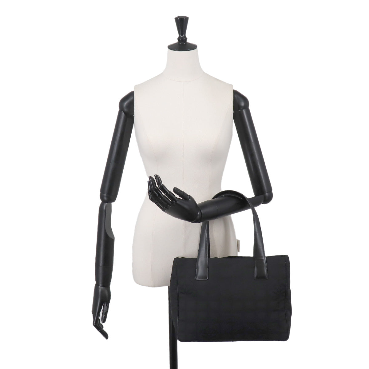 New Travel Line Tote PM Bag Nylon Jacquard Leather Black A20457