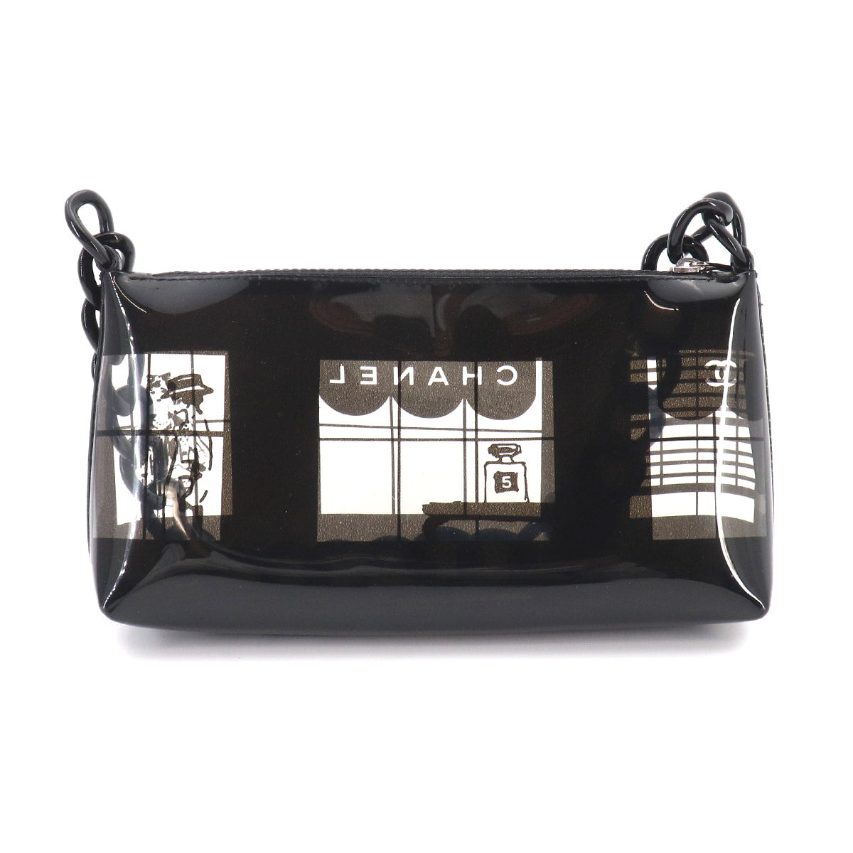 Windows Line Chain Shoulder Bag Vinyl Plastic Black Clear
