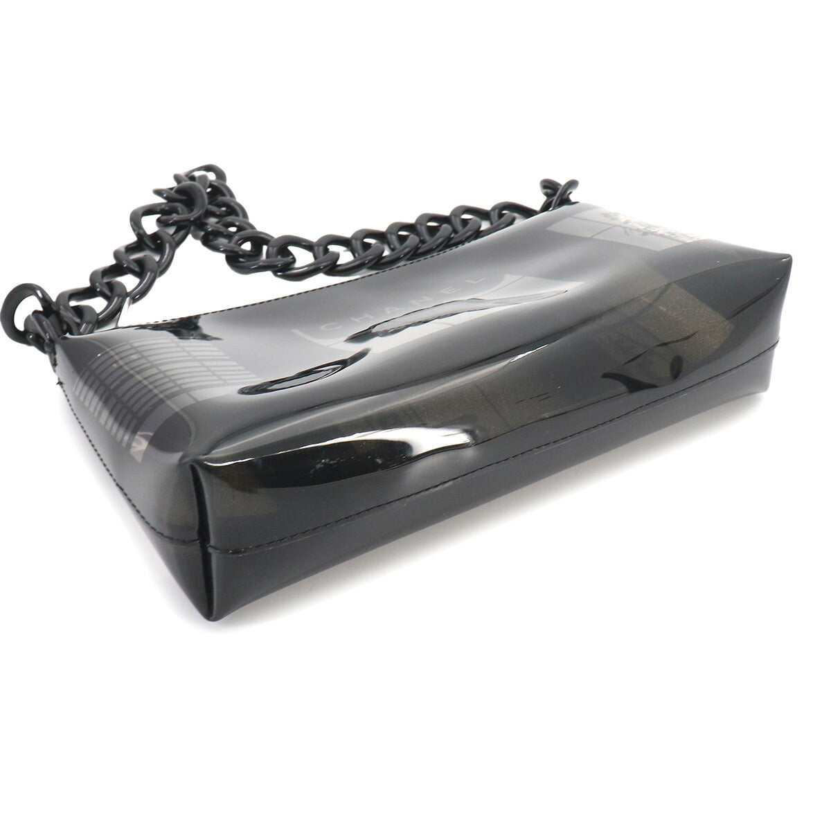 Windows Line Chain Shoulder Bag Vinyl Plastic Black Clear