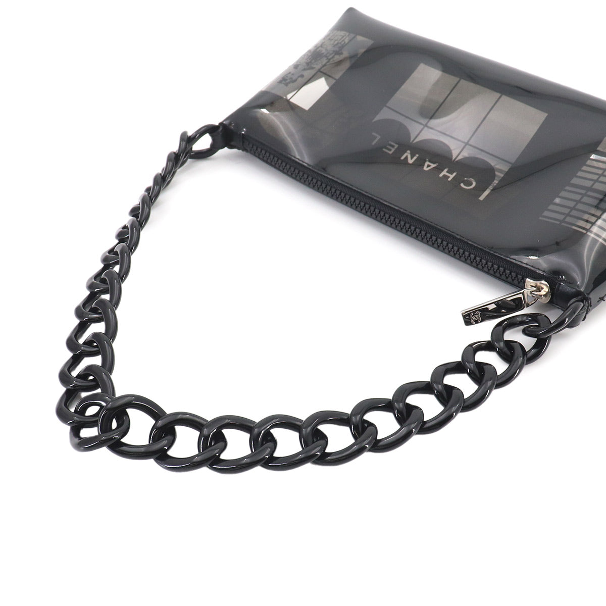 Windows Line Chain Shoulder Bag Vinyl Plastic Black Clear