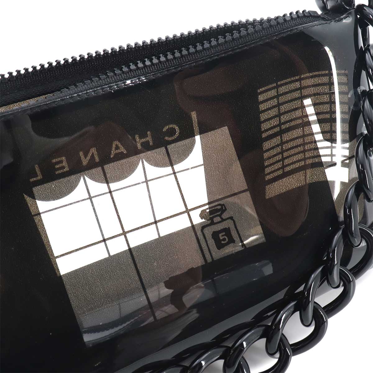 Windows Line Chain Shoulder Bag Vinyl Plastic Black Clear