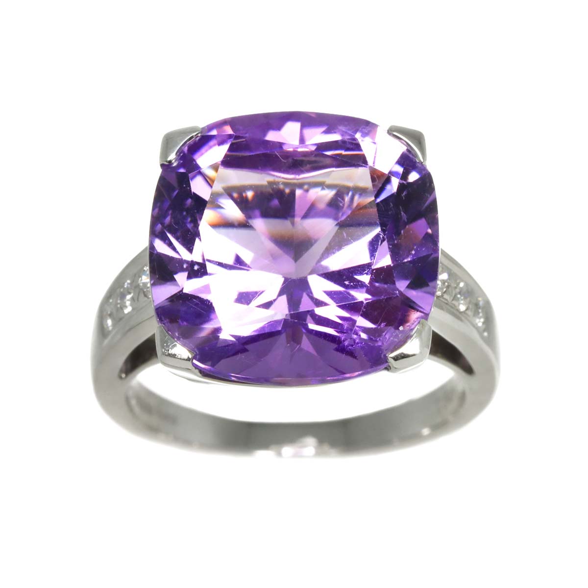 Amethyst Diamond Ring 18K WG 750 size4.75-5(US)