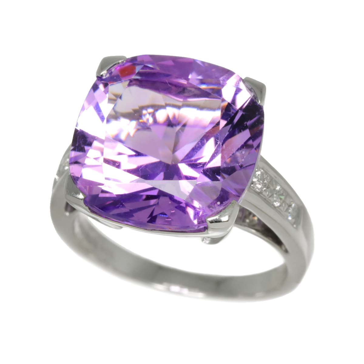 Amethyst Diamond Ring 18K WG 750 size4.75-5(US)