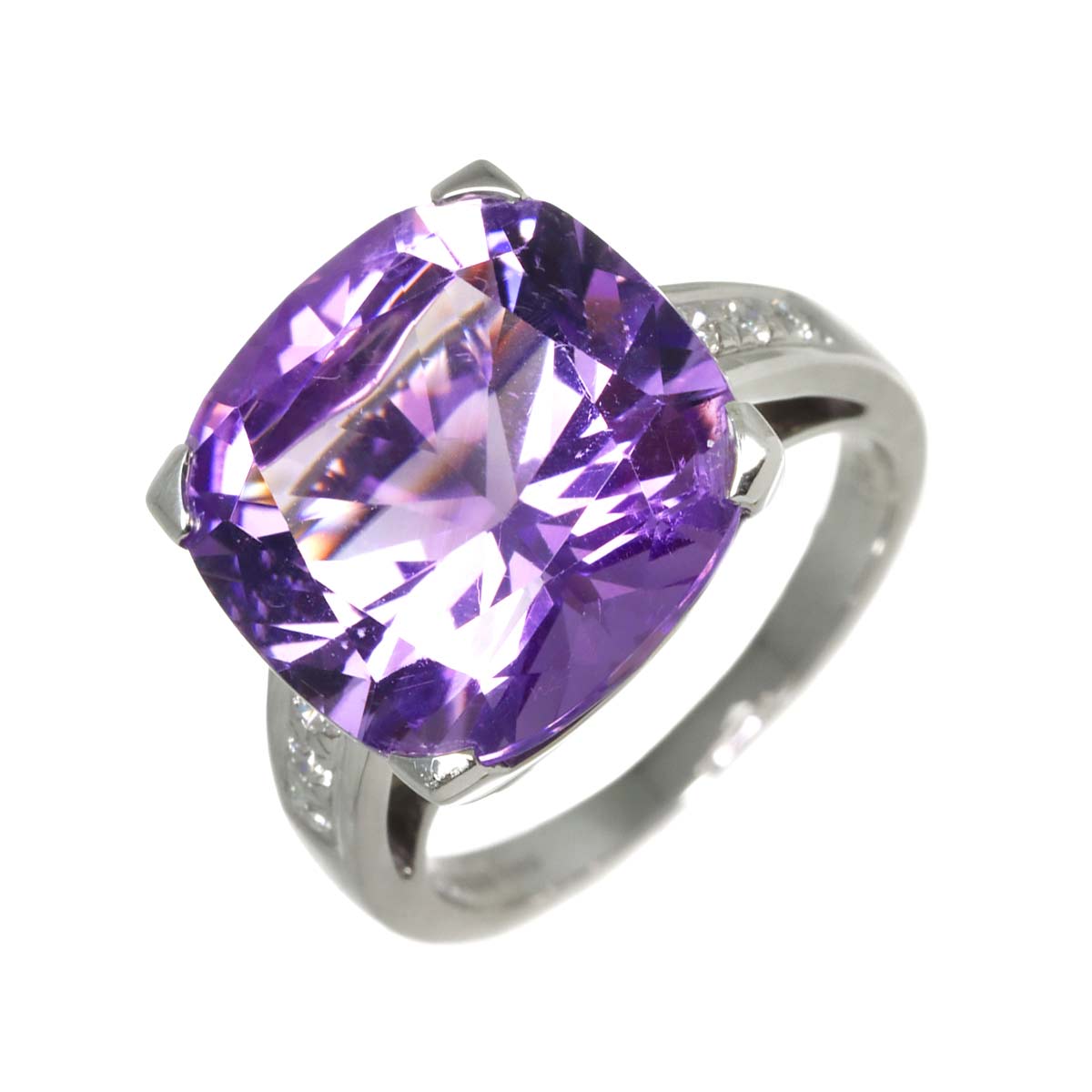Amethyst Diamond Ring 18K WG 750 size4.75-5(US)