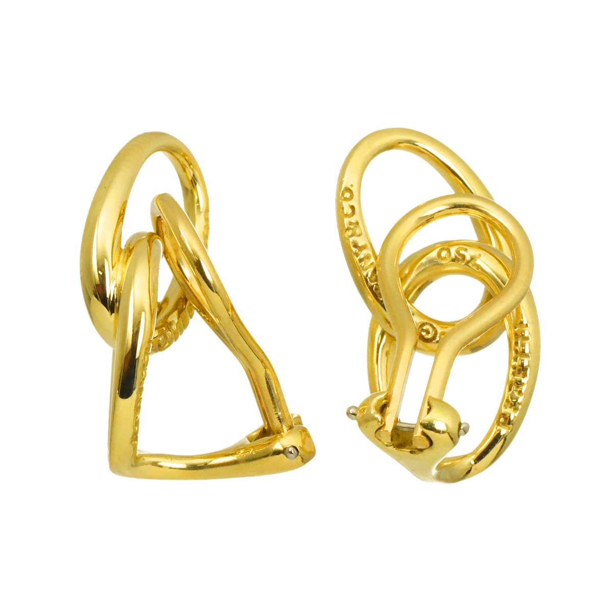 Double loop Earrings Clip on 18K Yellow Gold 750