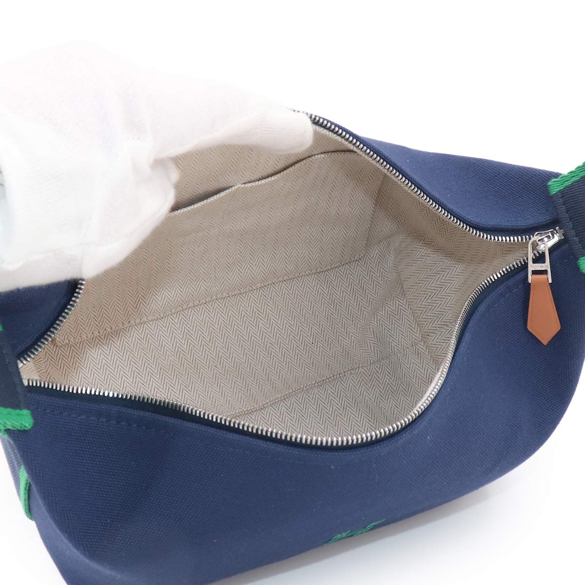 Bride a Brac PM Hand Bag Toile H Blue Marine Green Pouch