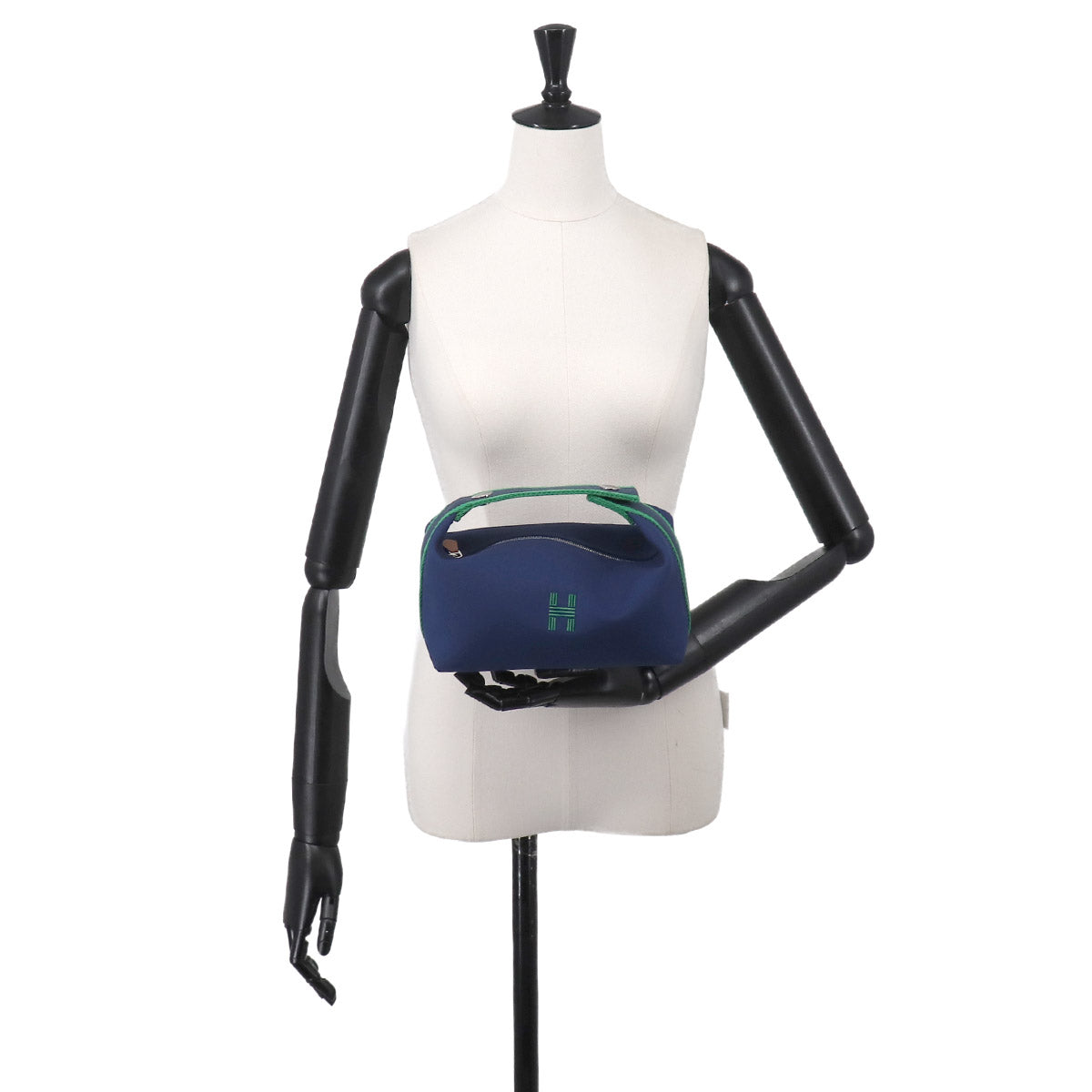 Bride a Brac PM Hand Bag Toile H Blue Marine Green Pouch