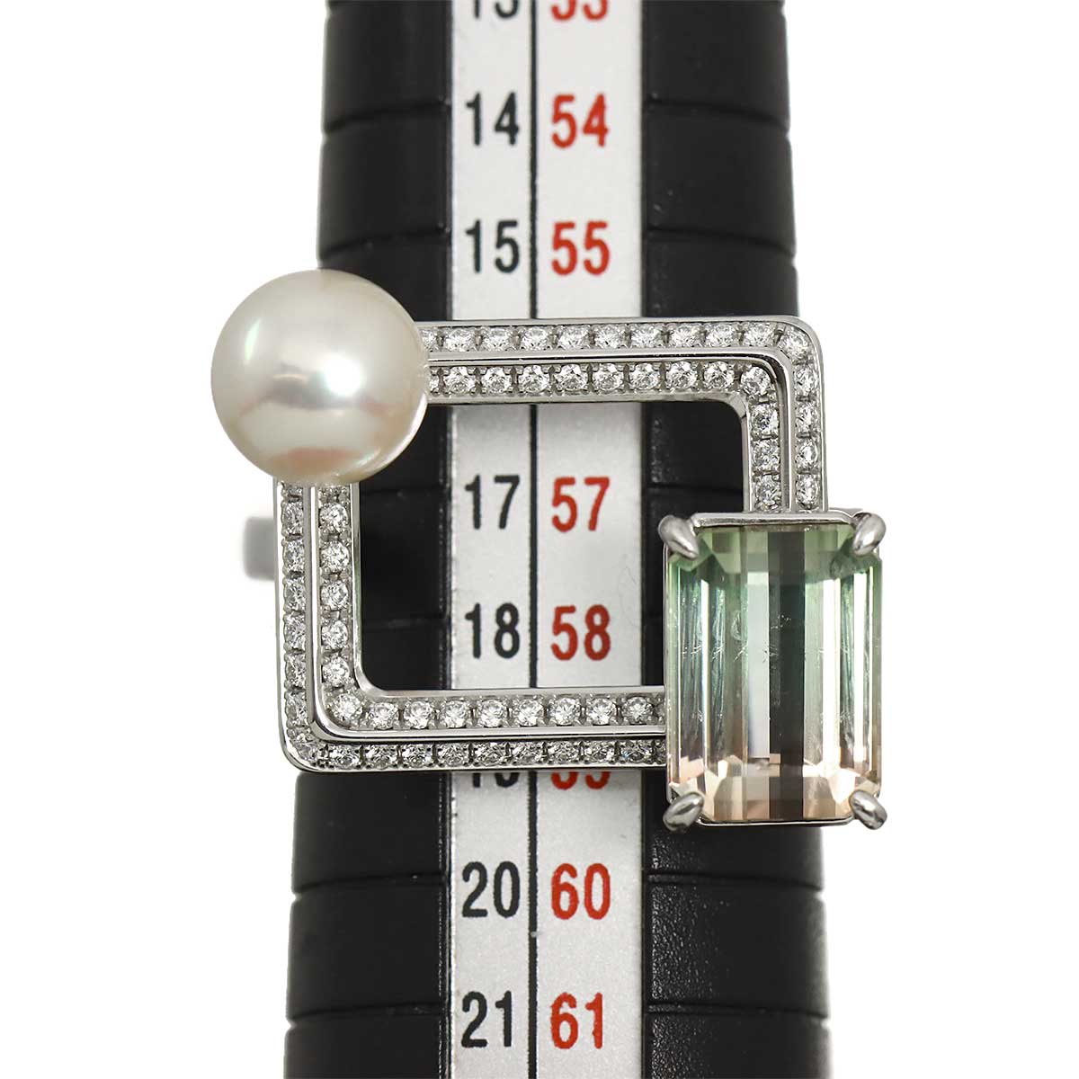 Tourmaline 4.29ct Diamond 0.29ct Pearl Ring 18K WG Size8.25(US)
