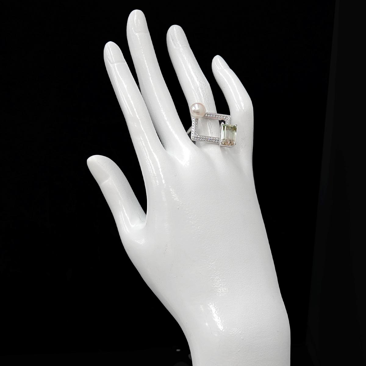 Tourmaline 4.29ct Diamond 0.29ct Pearl Ring 18K WG Size8.25(US)