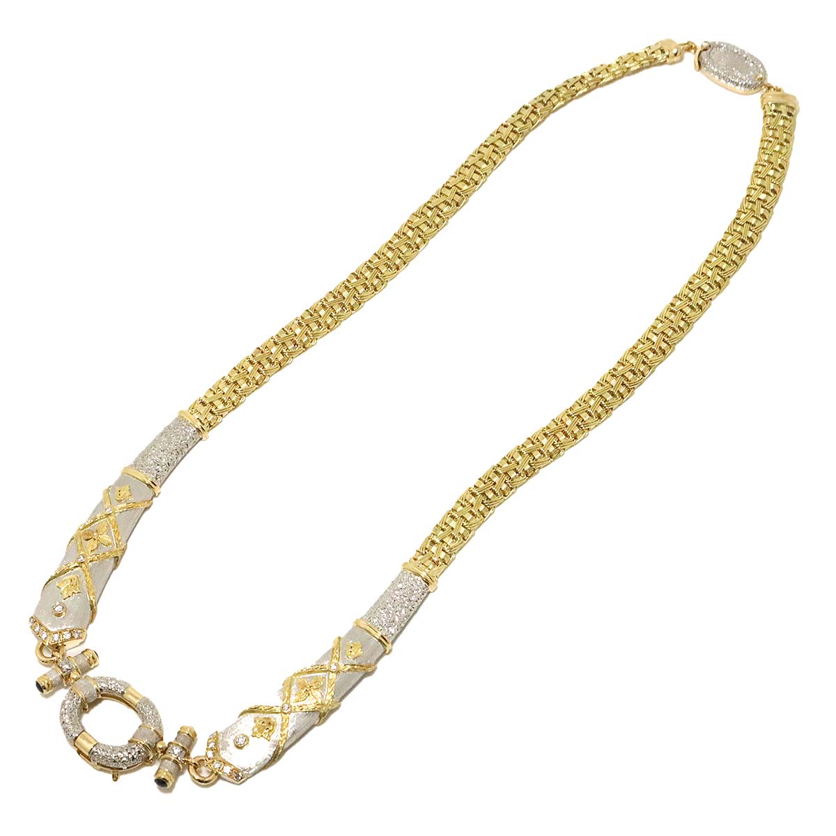 Diamond 0.30ct Sapphire Necklace Pt 18K YG 750
