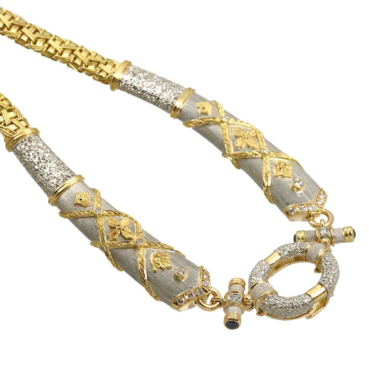 Diamond 0.30ct Sapphire Necklace Pt 18K YG 750