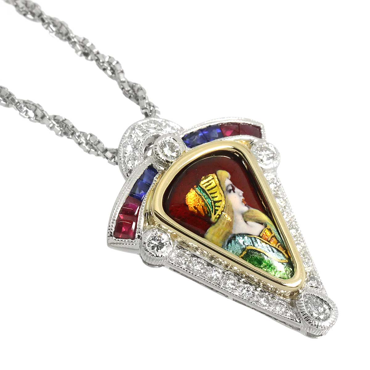 Diamond 0.95ct Multi stone 0.58ct Necklace 18K YG Pt 750