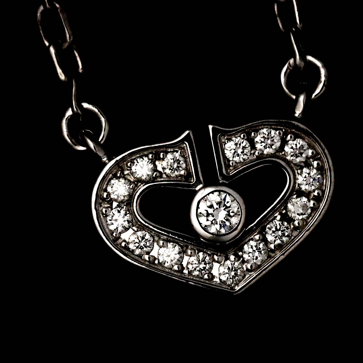 C Heart Diamond Necklace 18K White Gold 750