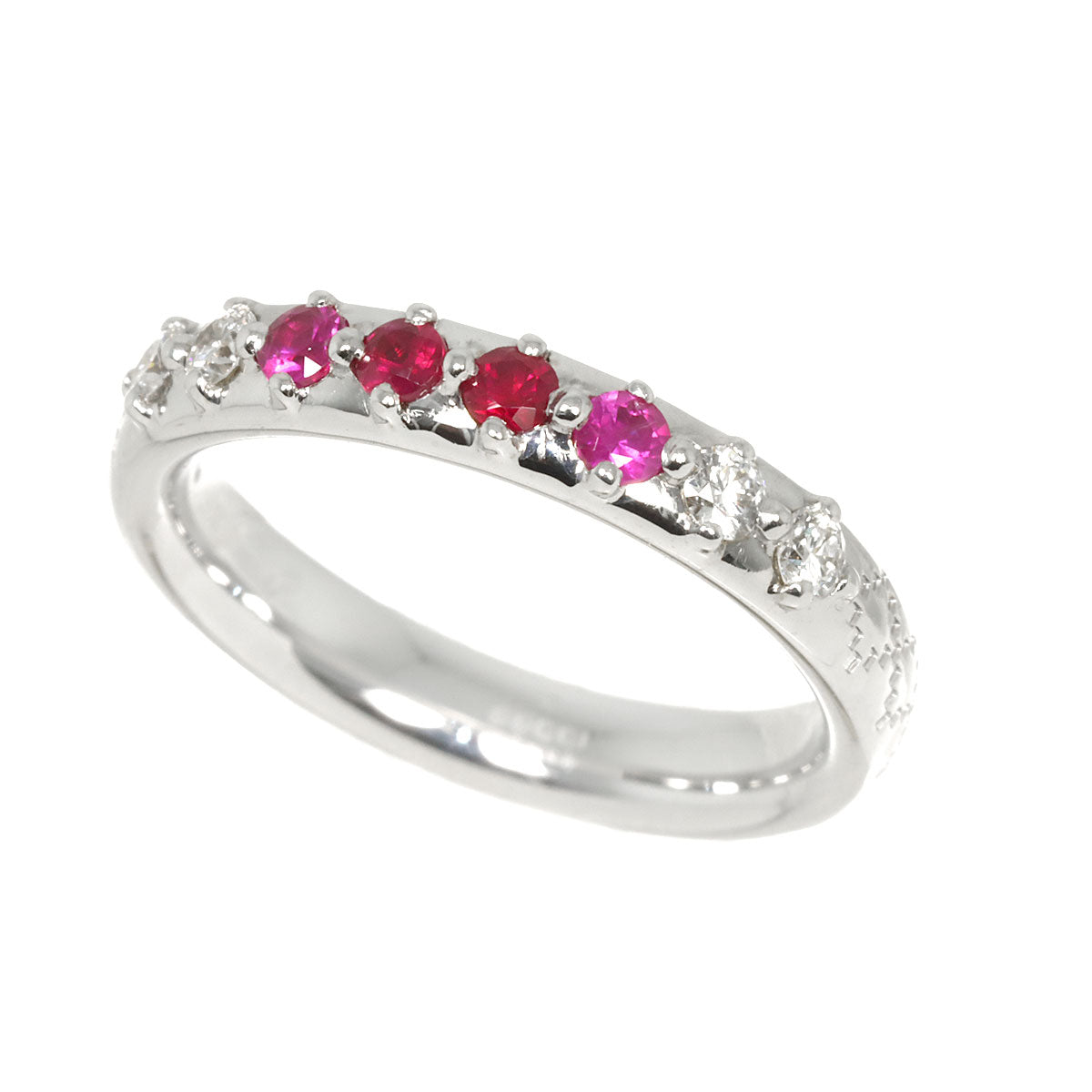 Ruby Sapphire Diamond Ring 18K White Gold 750 Size10 5.25(US)