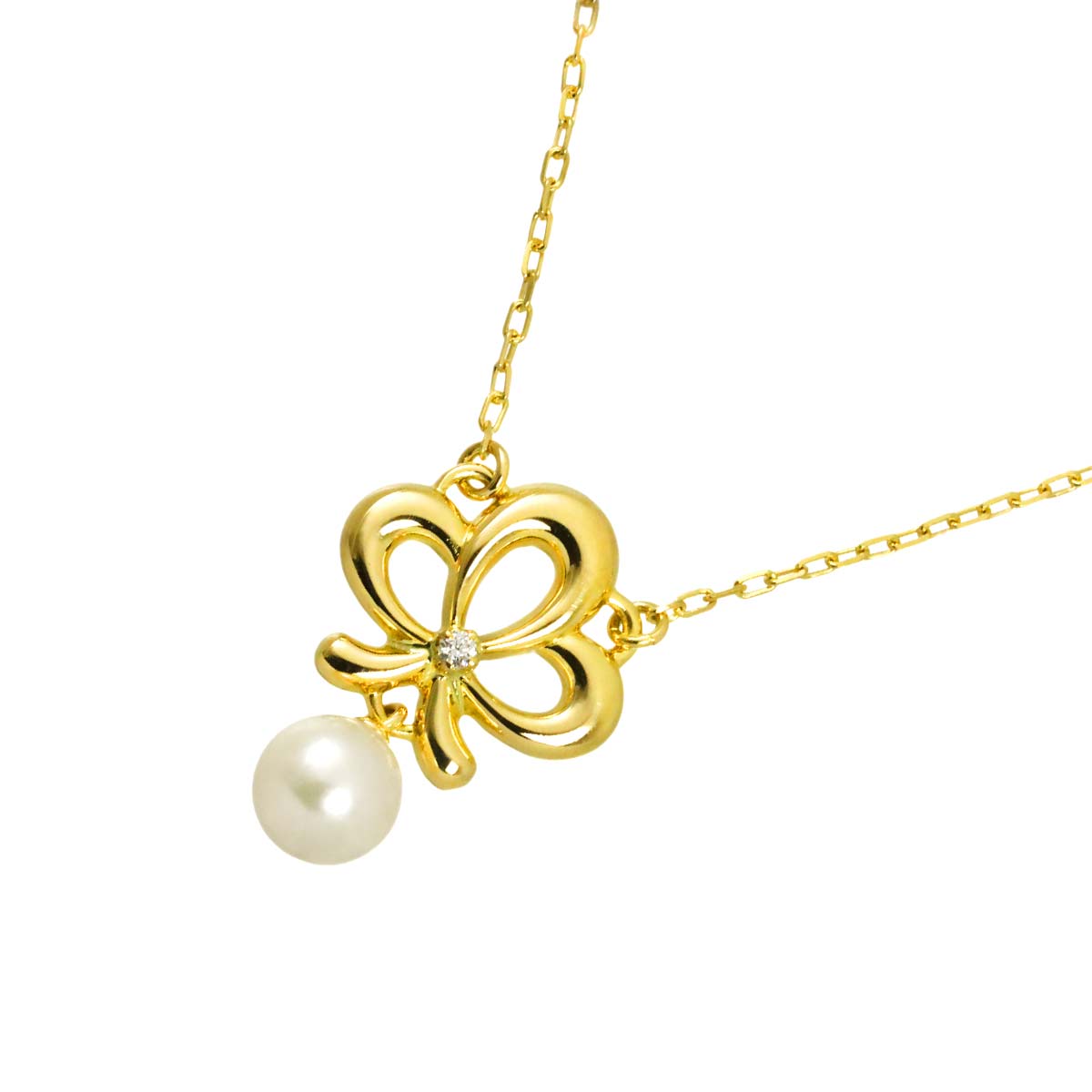 Akoya Pearl 5.5mm Diamond Necklace 18K Yellow Gold 750