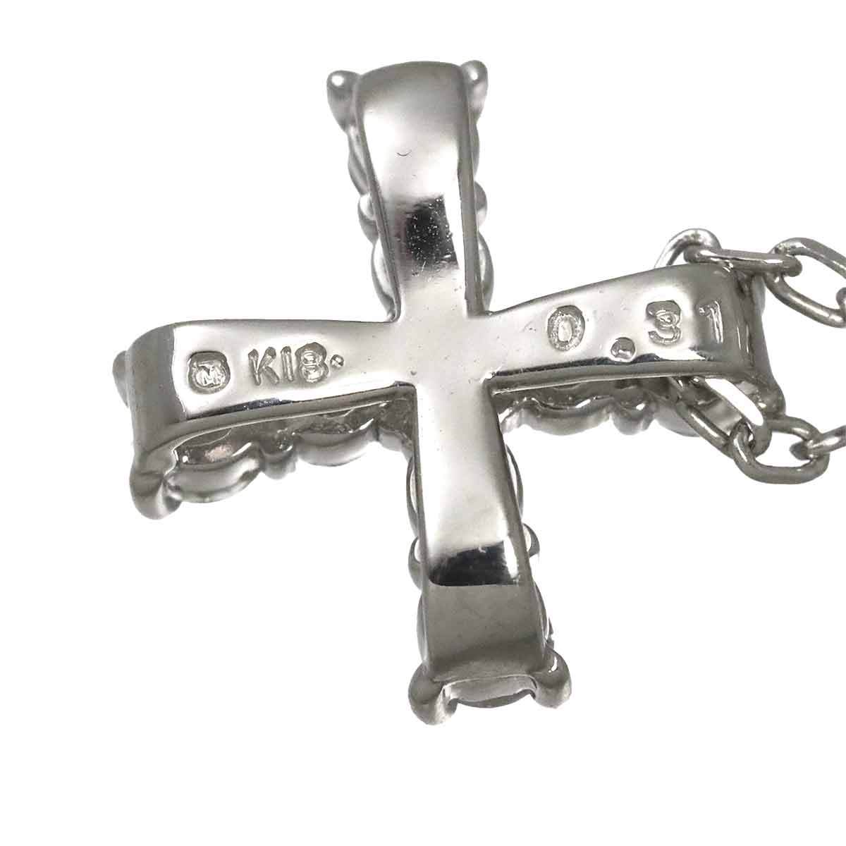 Diamond 0.31ct Cross Necklace 18K White Gold 750
