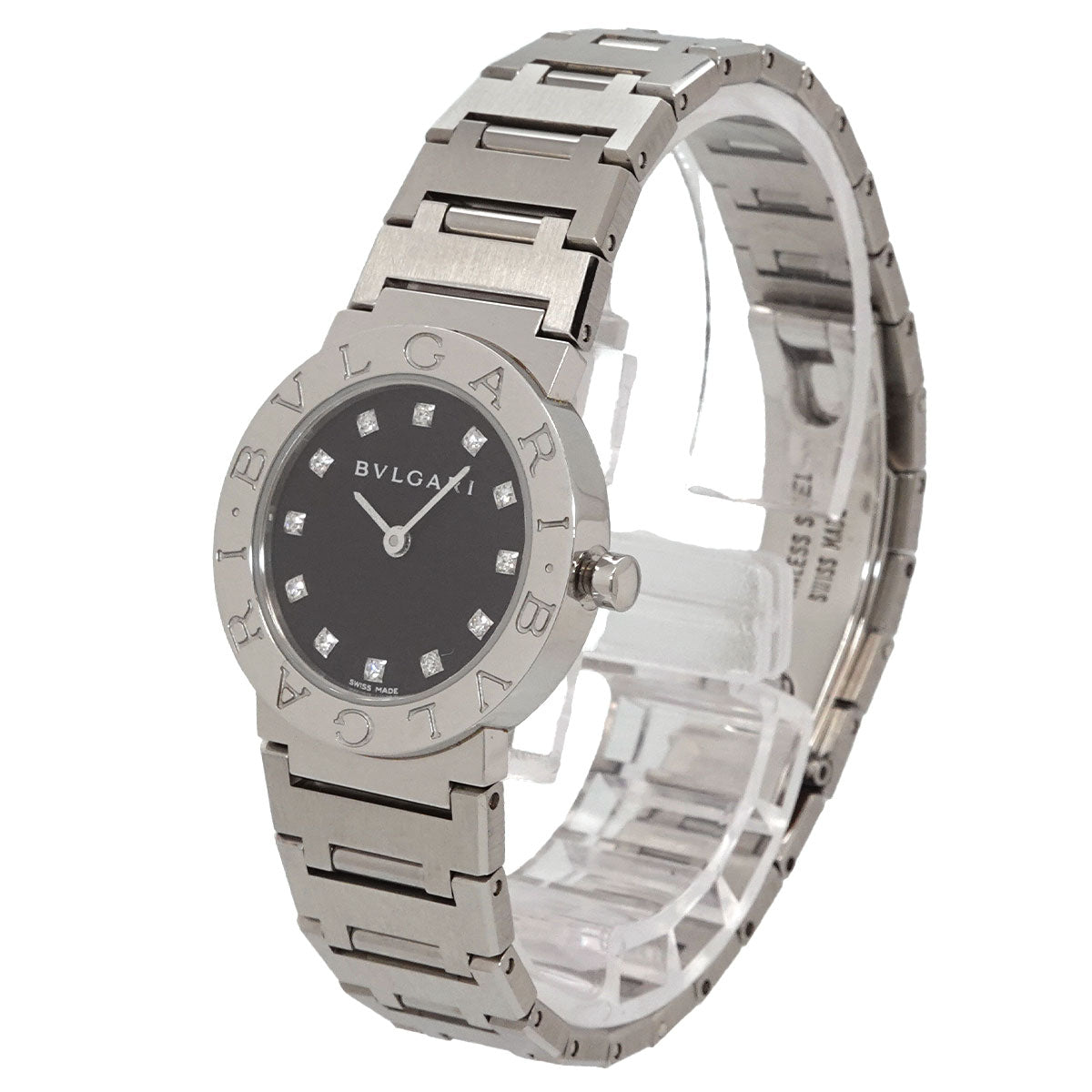 BVLGARIBVLGARI BB26SS 12P Diamond Quartz Black Dial Ladies