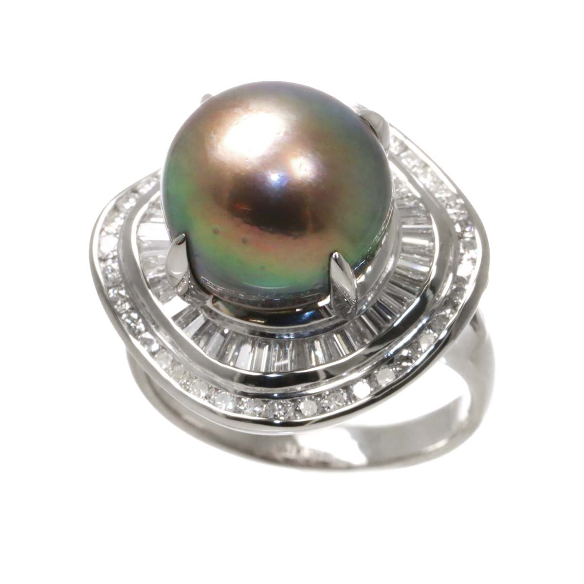 Black South Sea pearl 11.8mm Diamond 1.10ct Ring Pt 6.25-6.5(US)