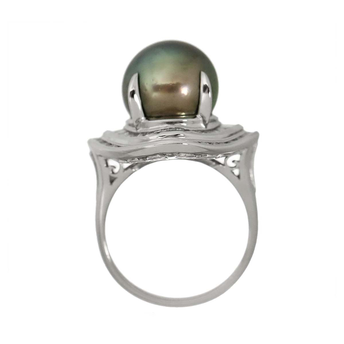 Black South Sea pearl 11.8mm Diamond 1.10ct Ring Pt 6.25-6.5(US)