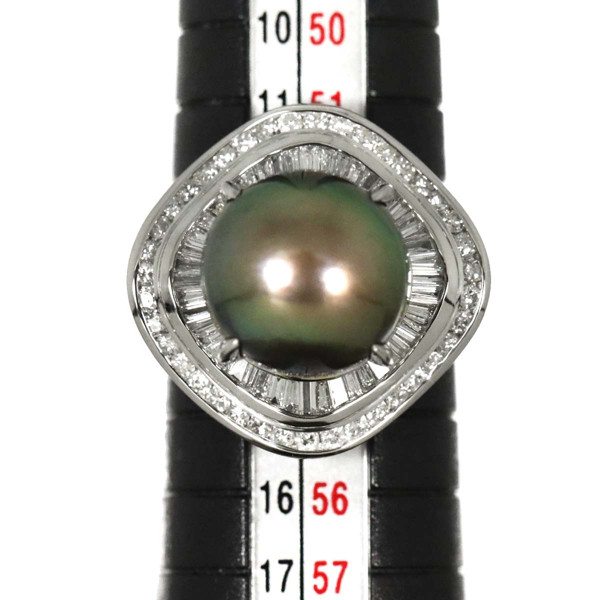 Black South Sea pearl 11.8mm Diamond 1.10ct Ring Pt 6.25-6.5(US)