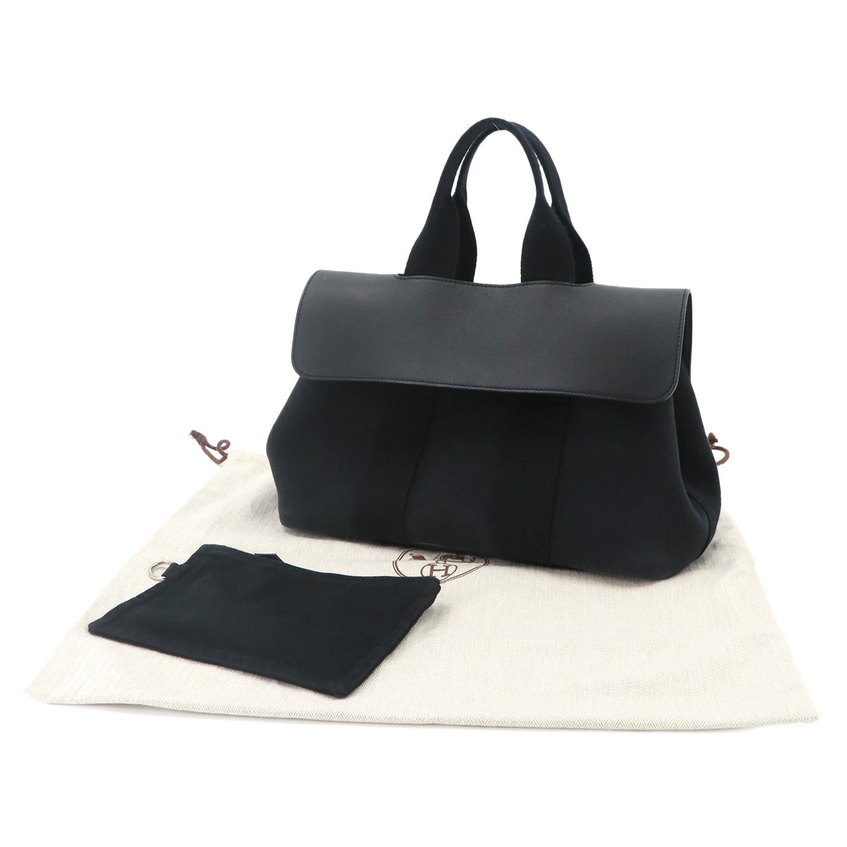 Valparaiso PM Hand Bag Toile Chevron Leather Black Purse
