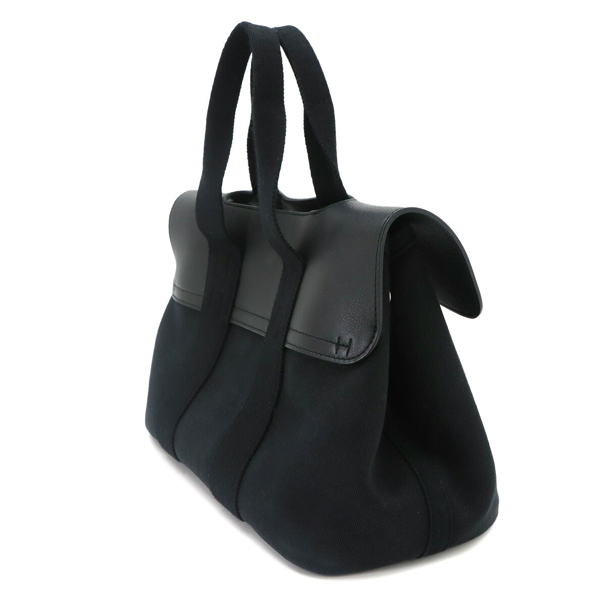 Valparaiso PM Hand Bag Toile Chevron Leather Black Purse