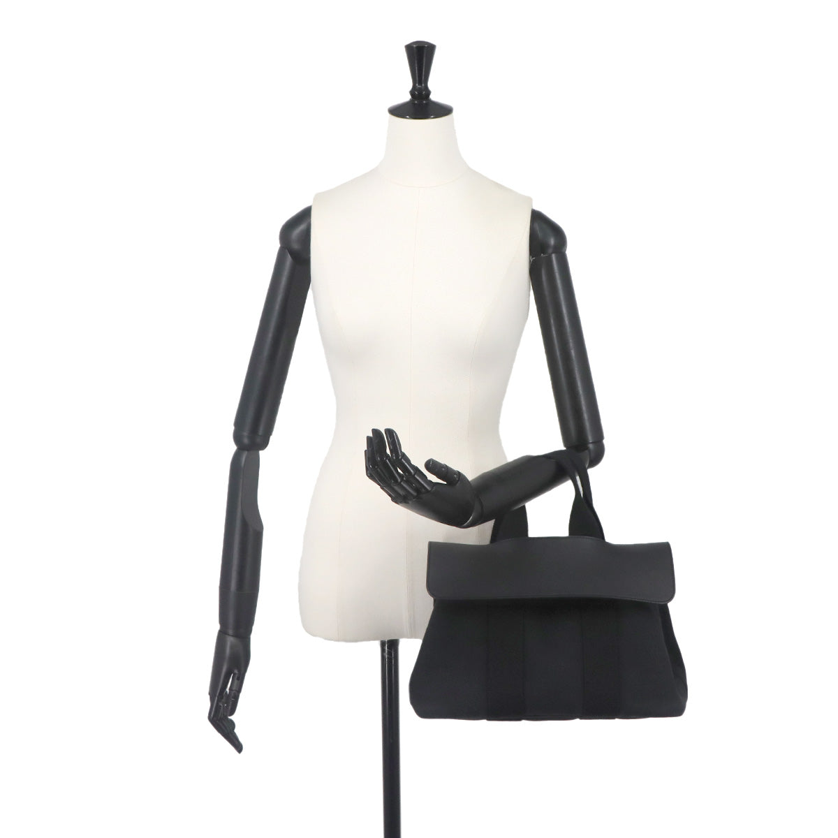 Valparaiso PM Hand Bag Toile Chevron Leather Black Purse
