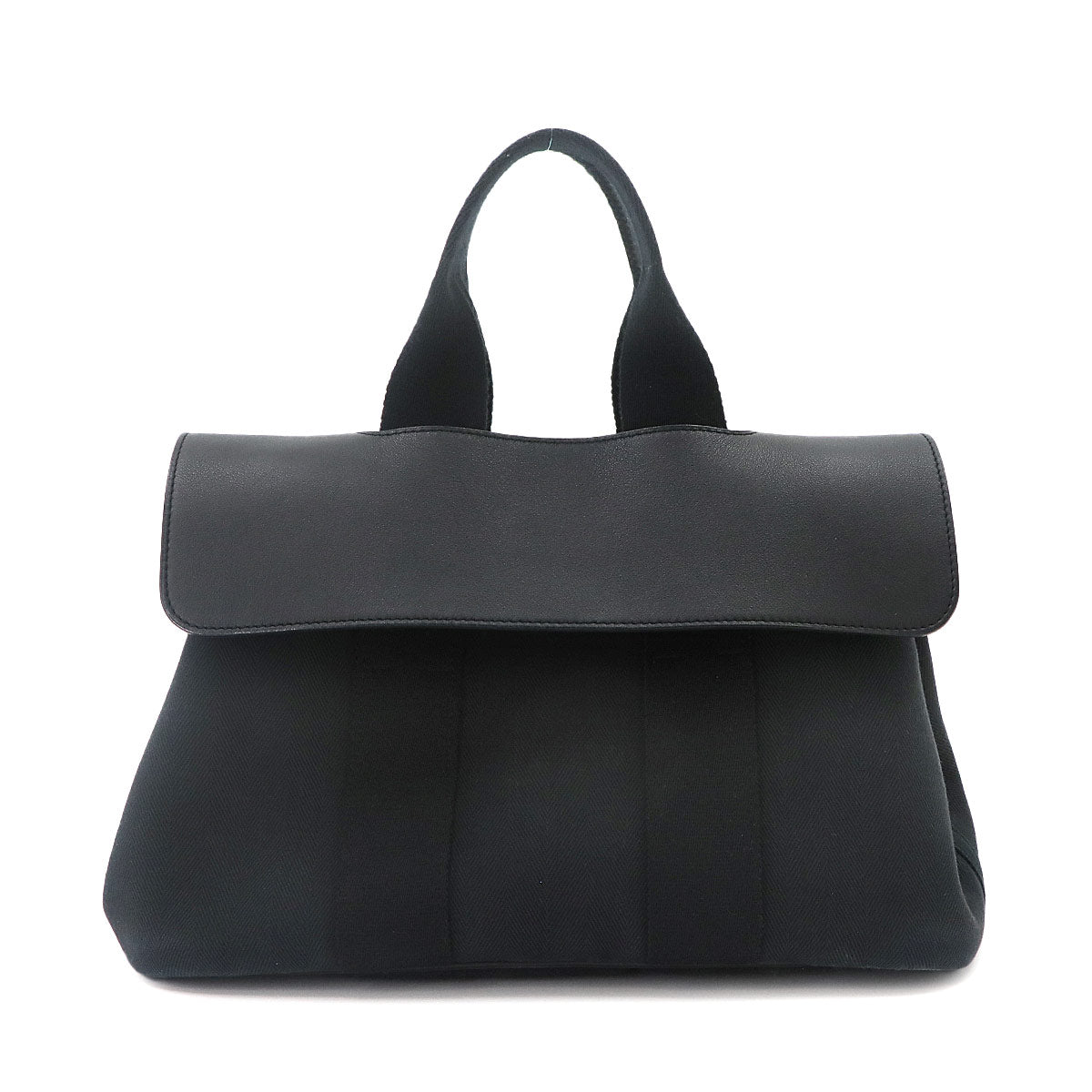 Valparaiso PM Hand Bag Toile Chevron Leather Black Purse