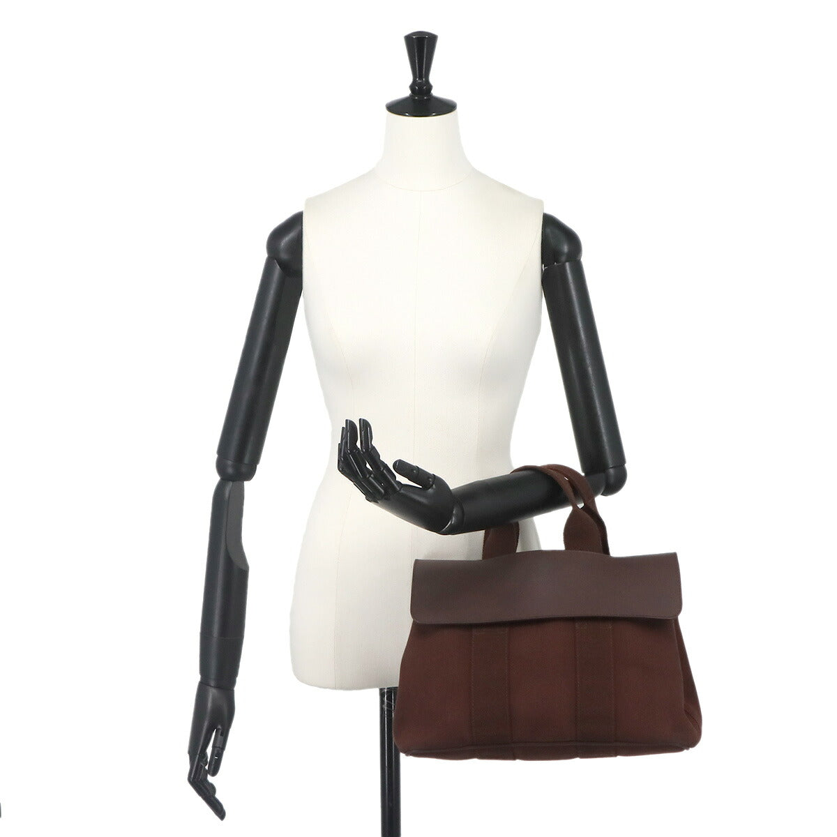 Valparaiso PM Hand Bag Toile Chevron Leather Havanne Purse