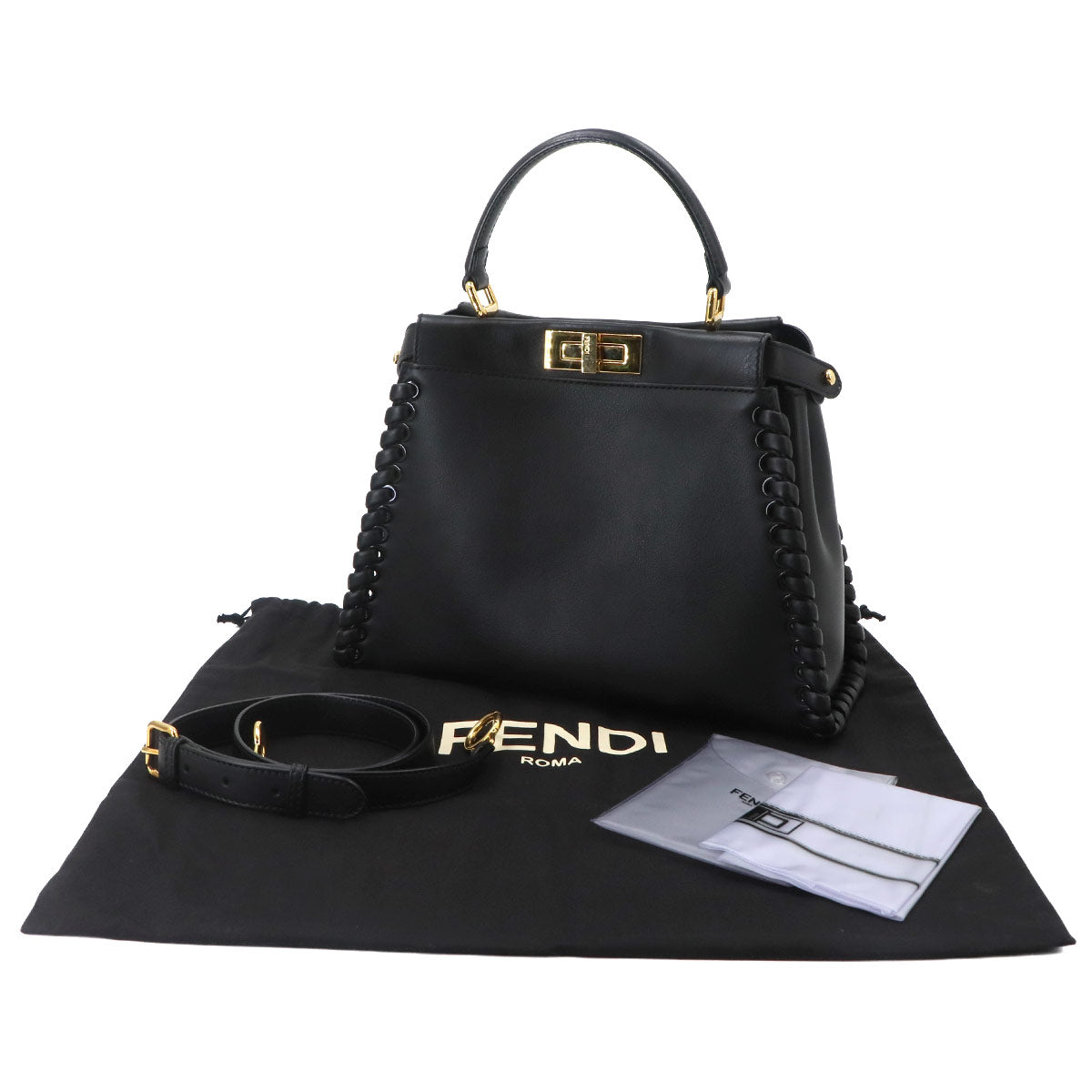 Peekaboo Regular 2way Hand Bag Leather Nero 8BN290 Interlaced