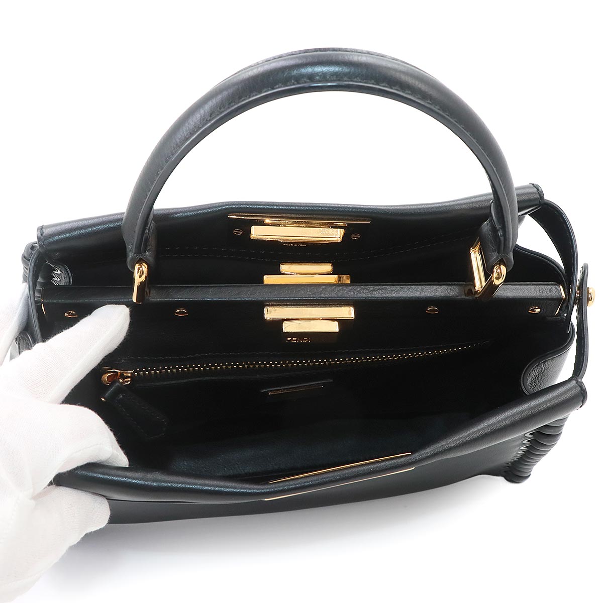 Peekaboo Regular 2way Hand Bag Leather Nero 8BN290 Interlaced