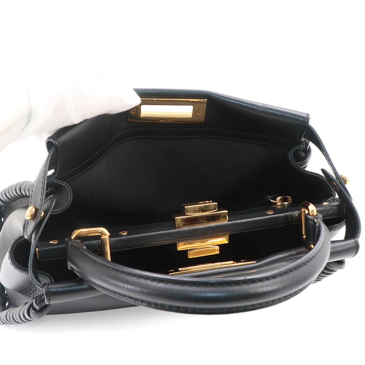 Peekaboo Regular 2way Hand Bag Leather Nero 8BN290 Interlaced