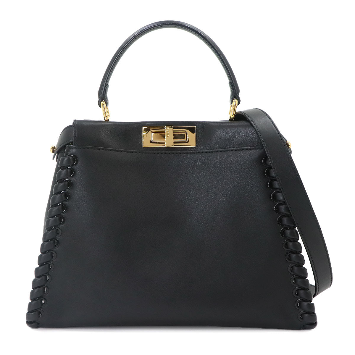 Peekaboo Regular 2way Hand Bag Leather Nero 8BN290 Interlaced