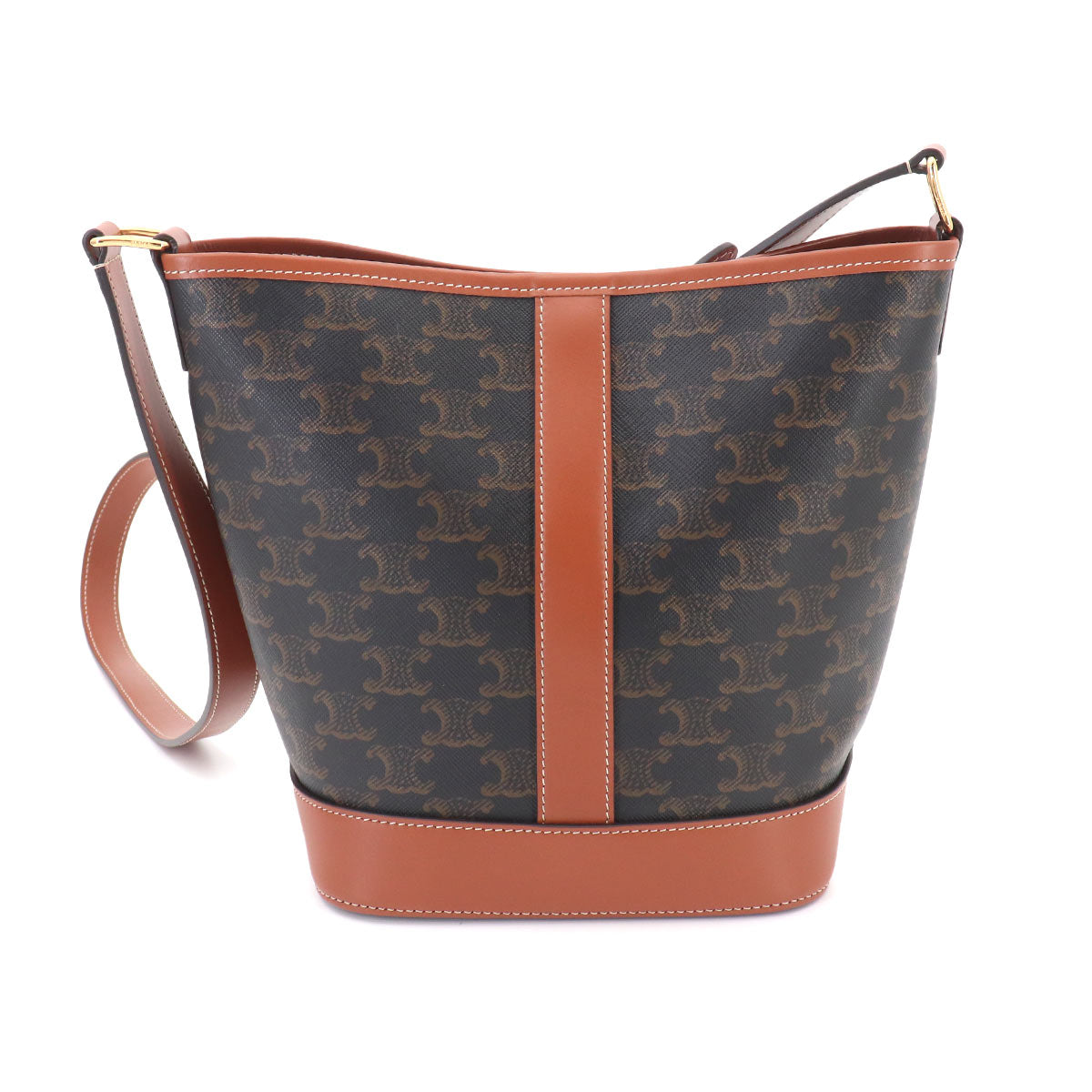 Triomphe Small Bucket Shoulder Bag PVC Leather Tan 191442CAS