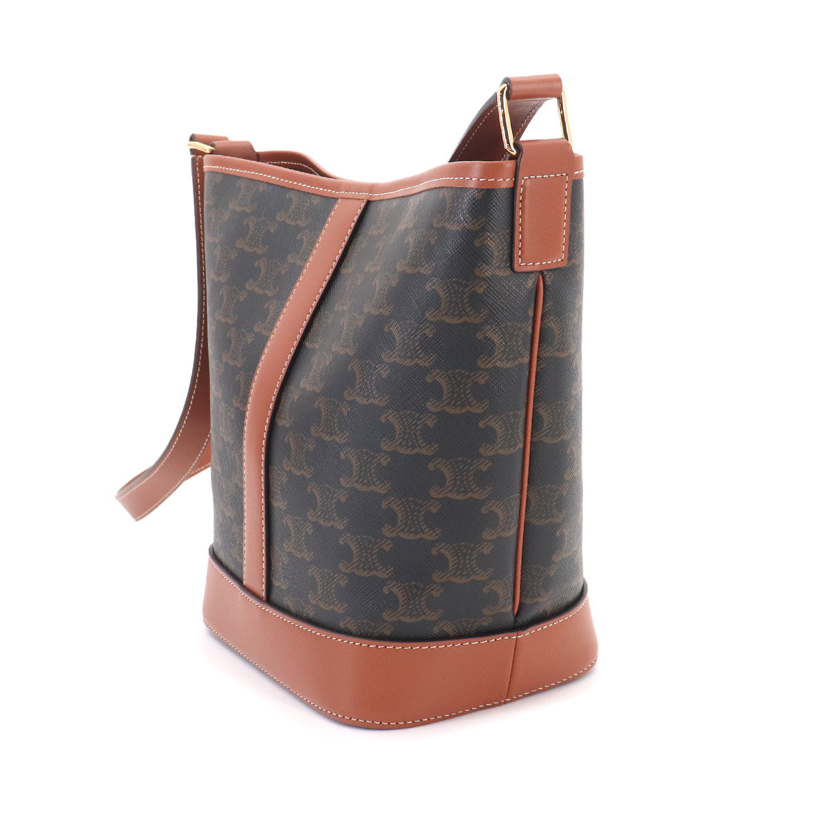 Triomphe Small Bucket Shoulder Bag PVC Leather Tan 191442CAS