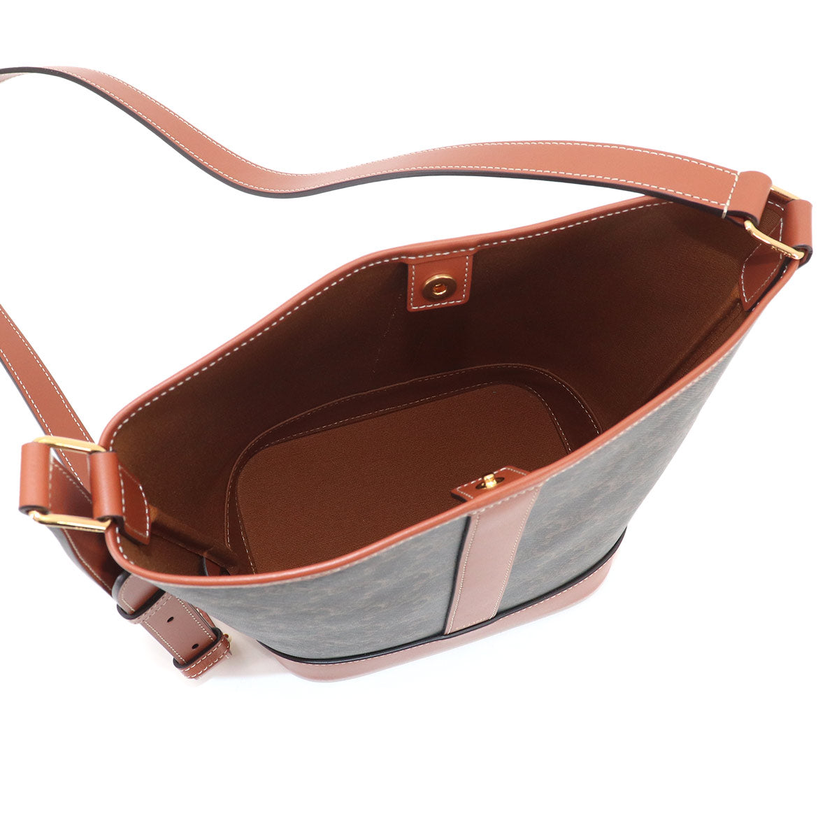 Triomphe Small Bucket Shoulder Bag PVC Leather Tan 191442CAS
