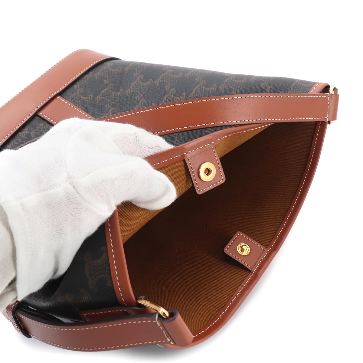 Triomphe Small Bucket Shoulder Bag PVC Leather Tan 191442CAS