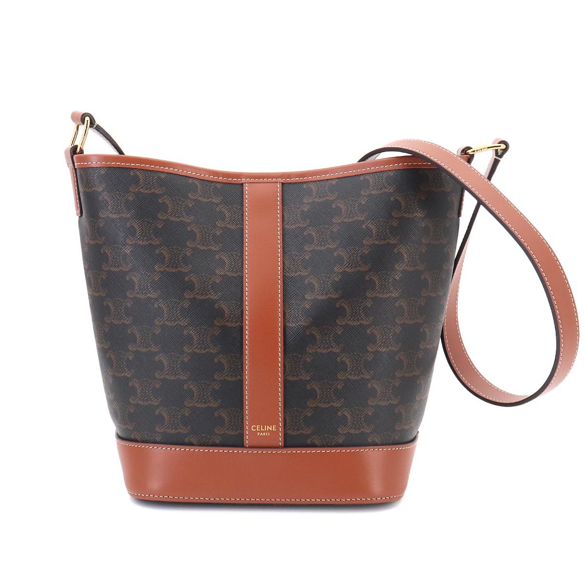 Triomphe Small Bucket Shoulder Bag PVC Leather Tan 191442CAS