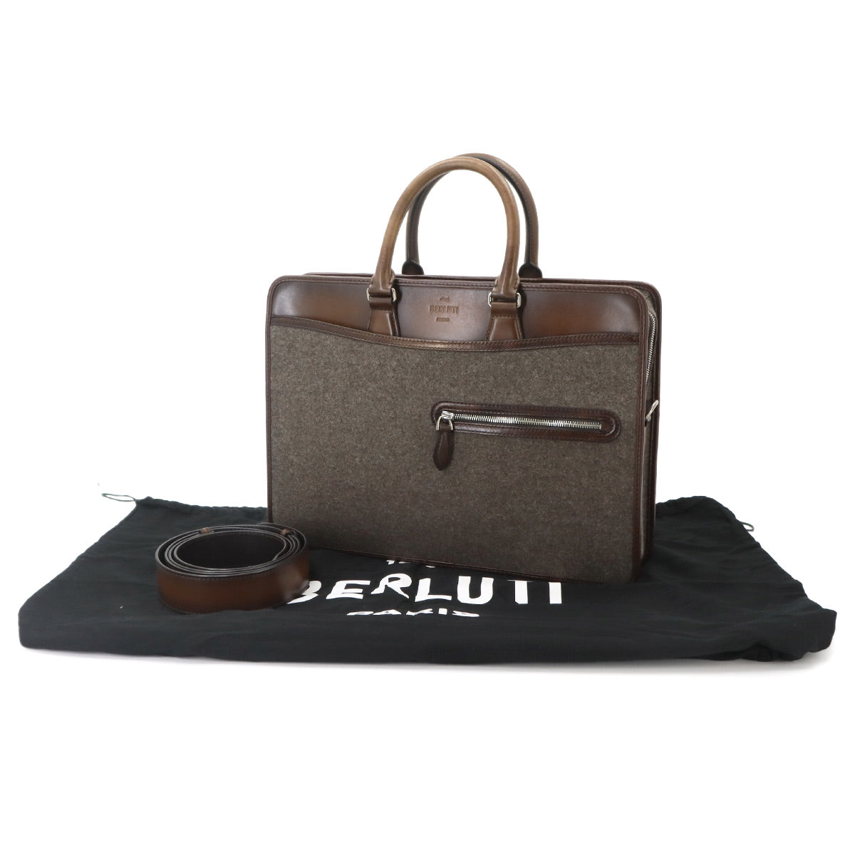 Un Jour Briefcase Business Bag Wool Venezia Leather Brown