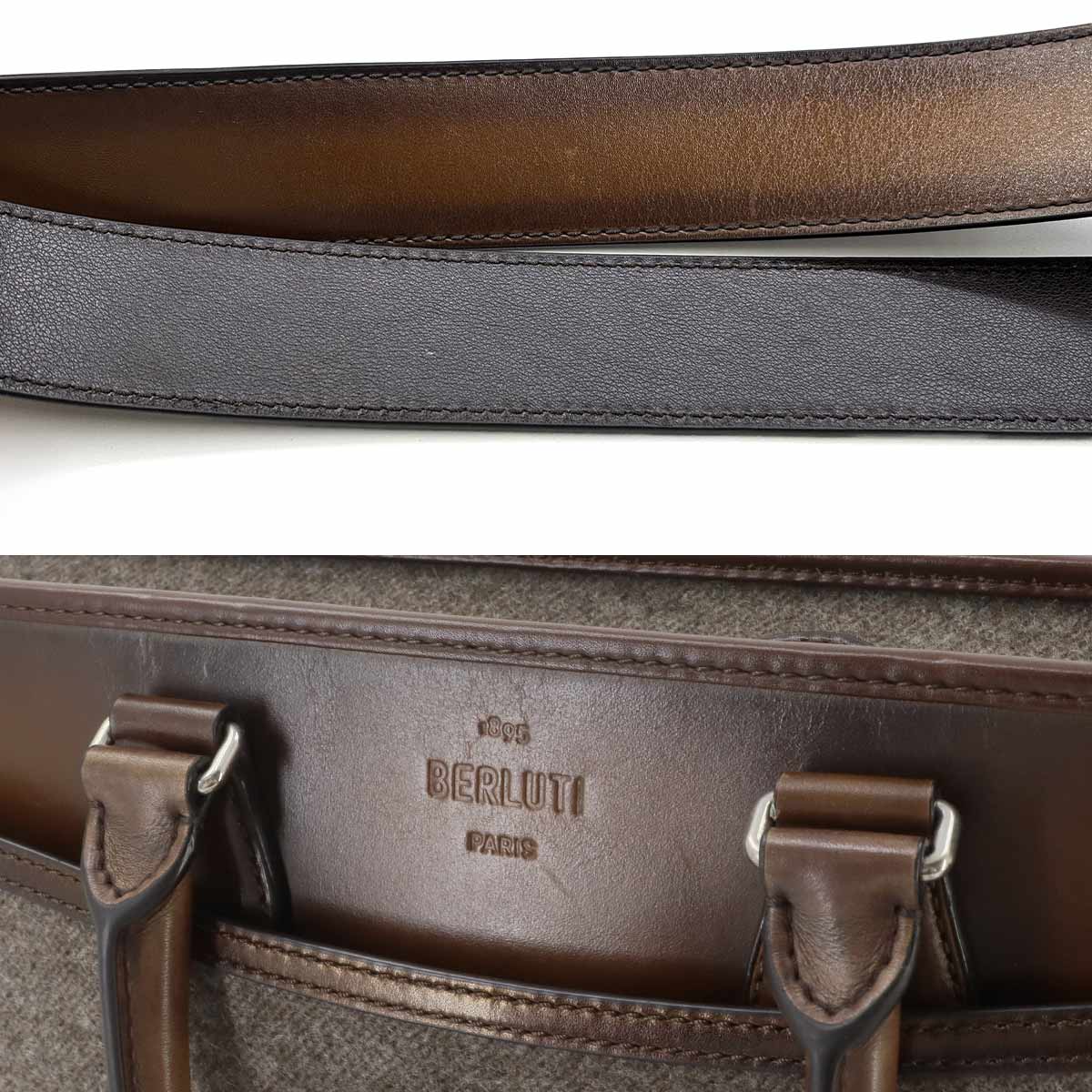 Un Jour Briefcase Business Bag Wool Venezia Leather Brown