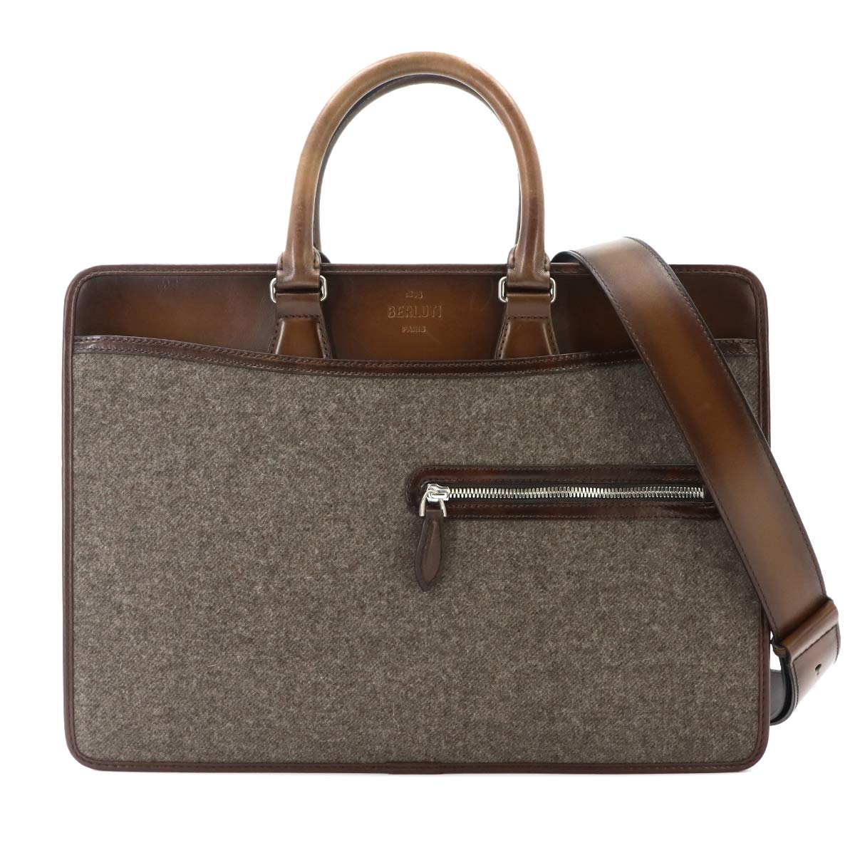 Un Jour Briefcase Business Bag Wool Venezia Leather Brown