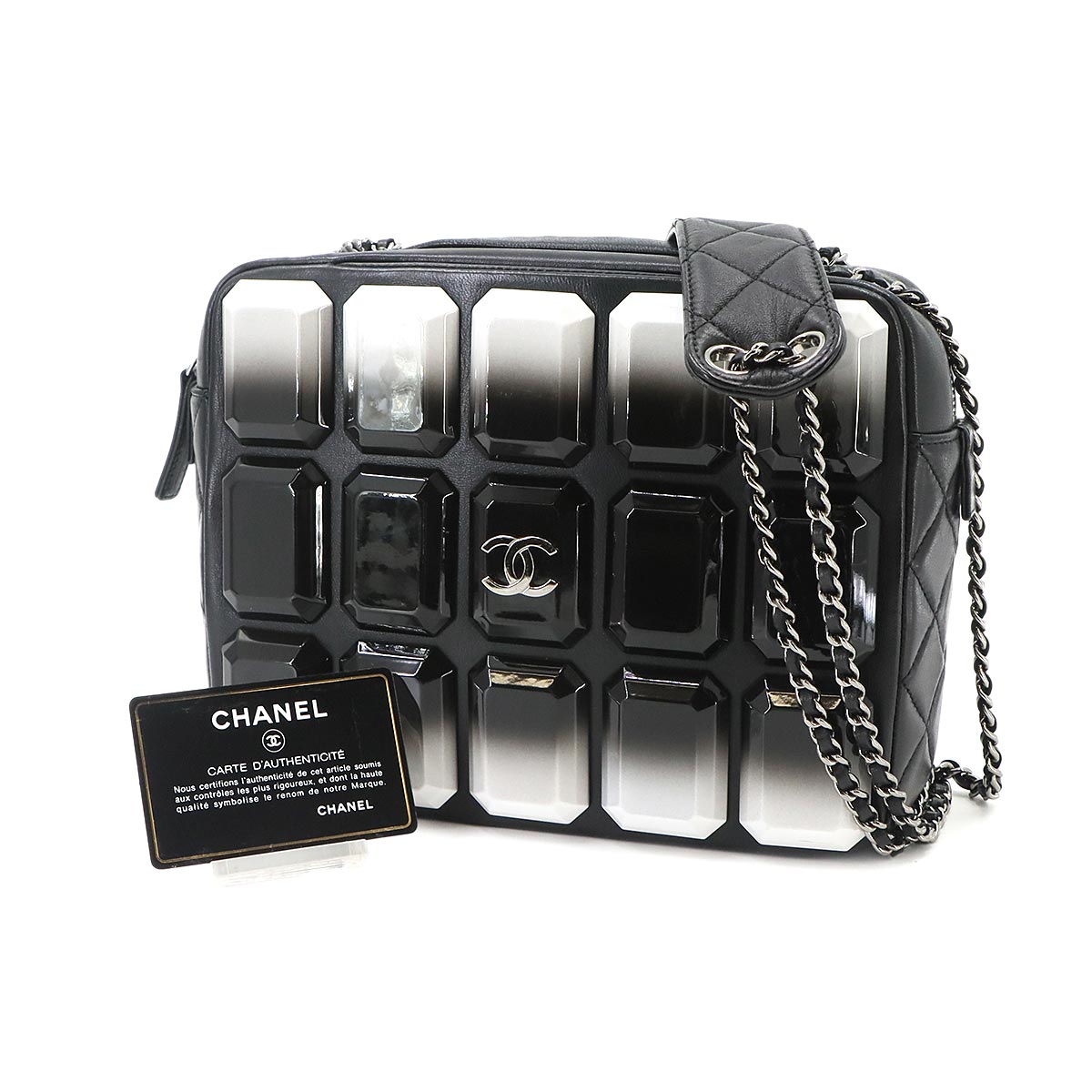 Camera Bag Chain Shoulder Bag Leather Plastic Black
