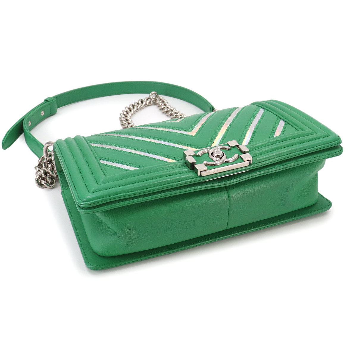 BOY CHANEL Chain Shoulder Bag Leather Green A67086 Purse