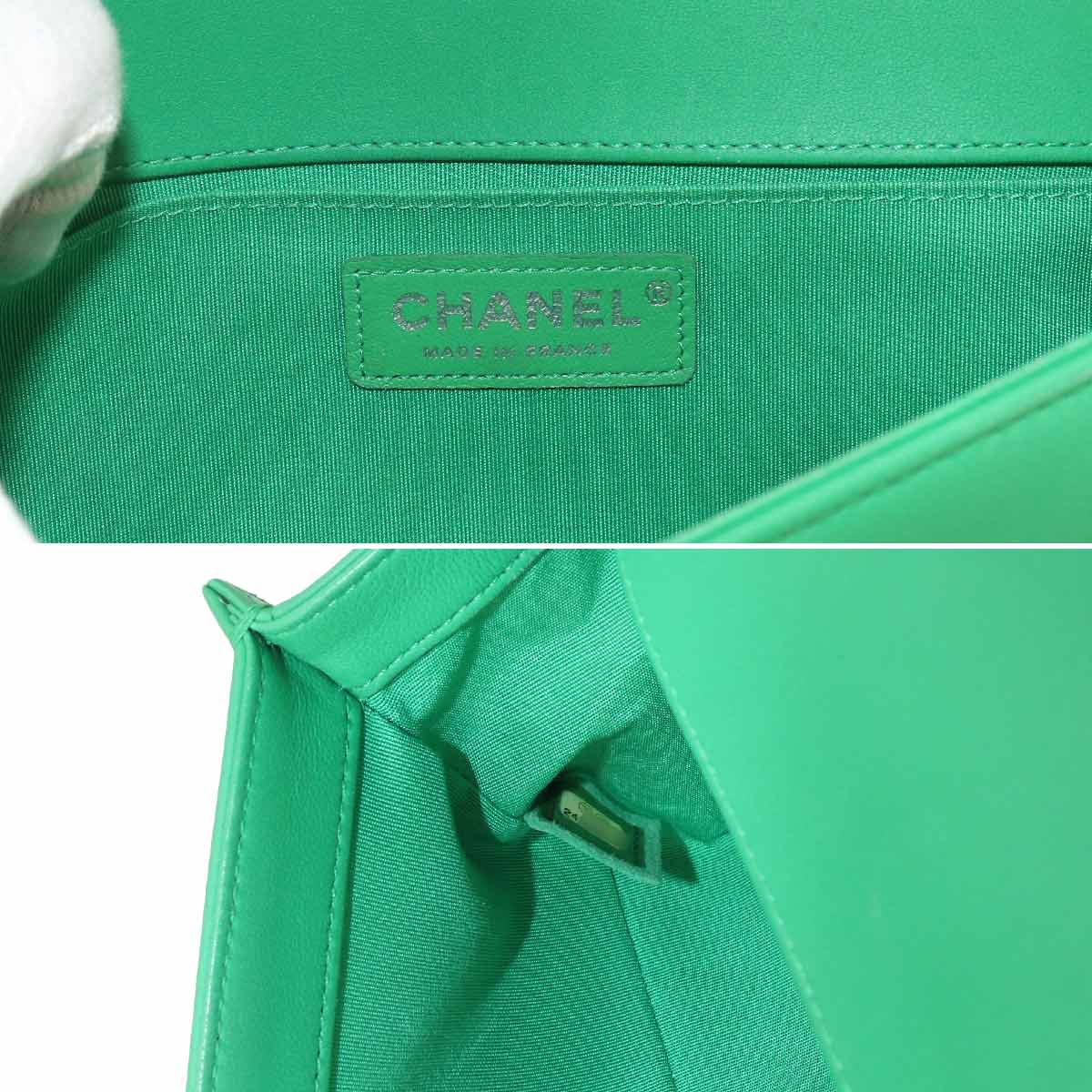 BOY CHANEL Chain Shoulder Bag Leather Green A67086 Purse