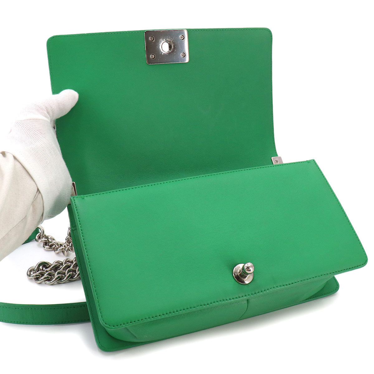 BOY CHANEL Chain Shoulder Bag Leather Green A67086 Purse