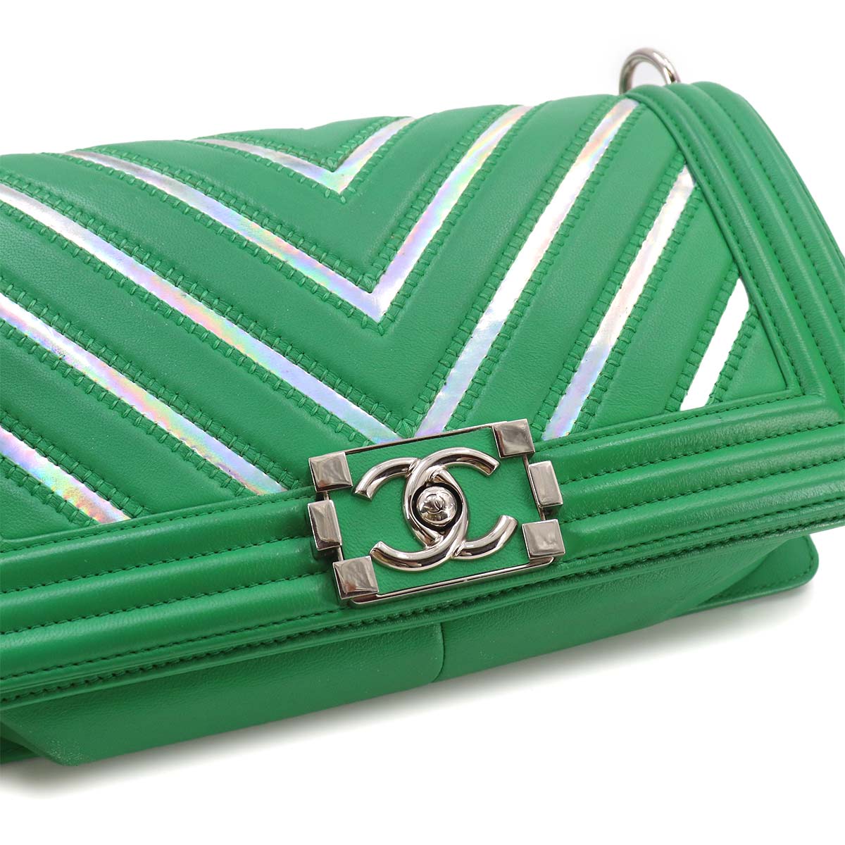 BOY CHANEL Chain Shoulder Bag Leather Green A67086 Purse