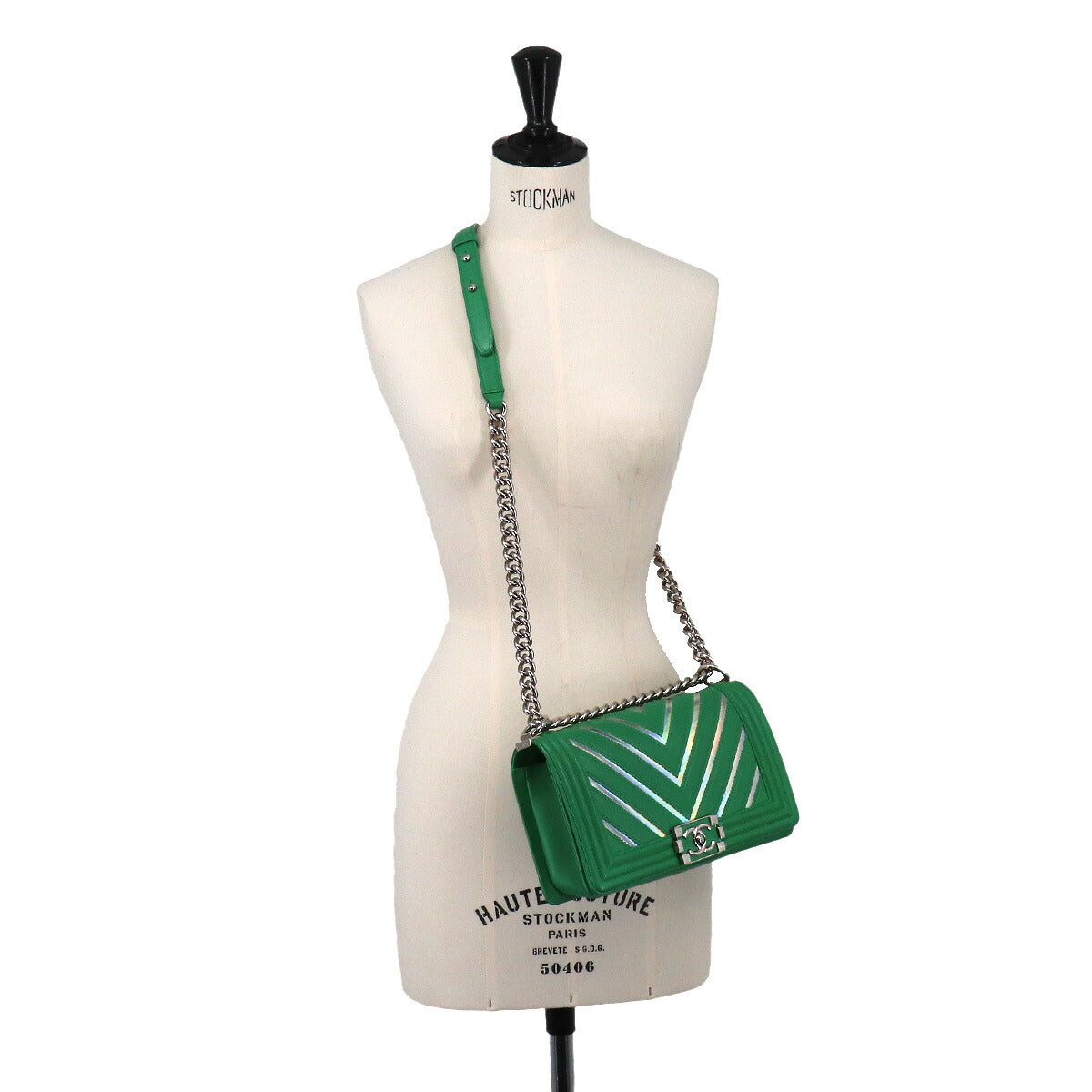 BOY CHANEL Chain Shoulder Bag Leather Green A67086 Purse