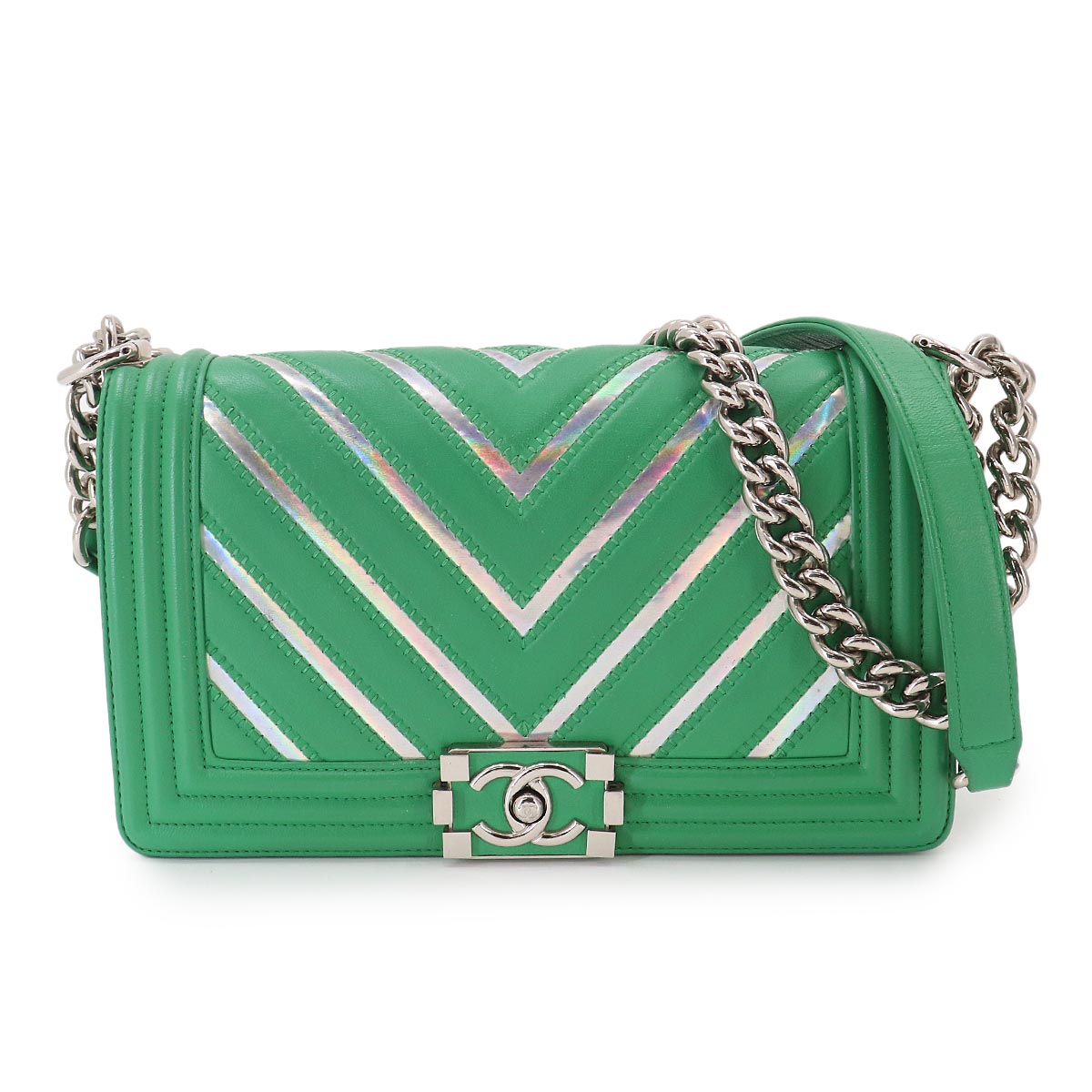 BOY CHANEL Chain Shoulder Bag Leather Green A67086 Purse