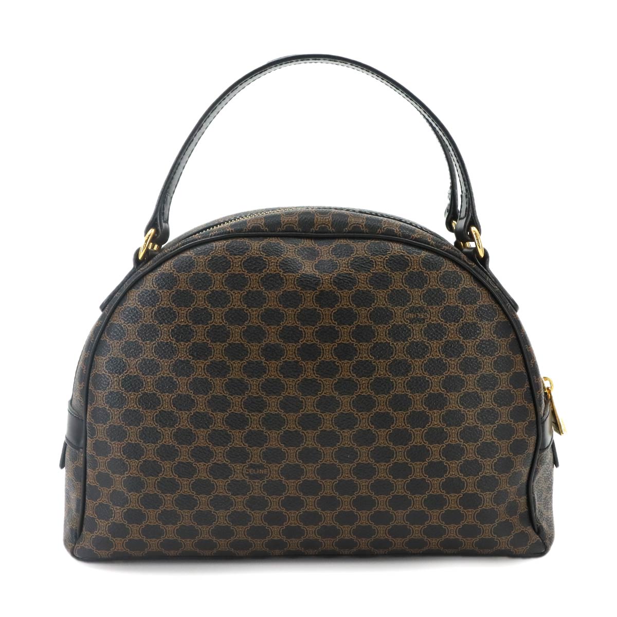 Macadam Hand Bag PVC Leather Black Brown Gold Hardware Vintage