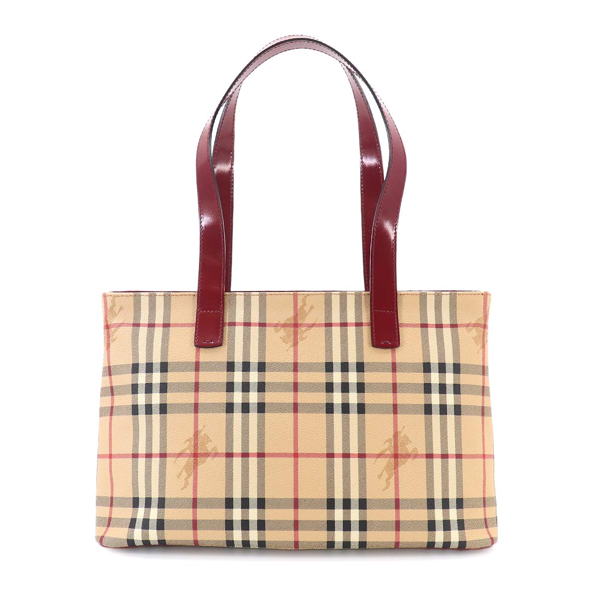 Tote Bag Canvas Leather Beige Red Purse